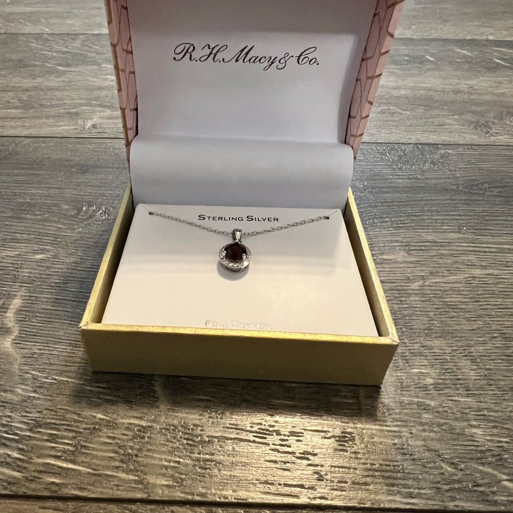 Crystal & Cubic Zirconia Halo Red Pendant W/ 18" Sterling‎ Silver Chain NEW